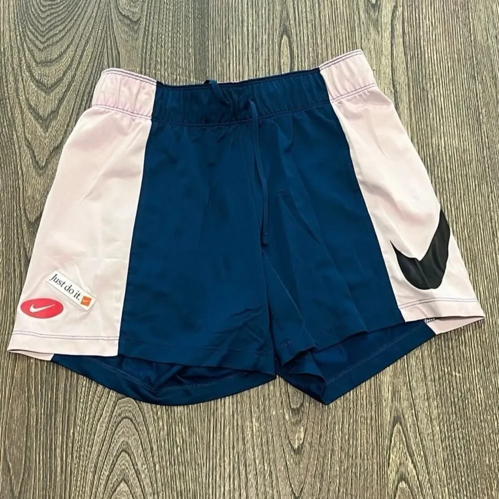 Nike Womens Dri-Fit Football Training Shorts Elastic Waist Blue Pink Size XS